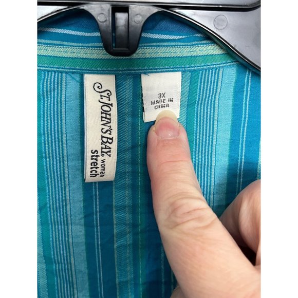 St Johns Bay Tank Turquoise Green Stripe Womans 3X - Picture 3 of 3